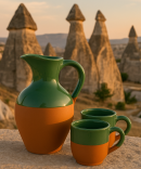 El yapımı Seramik Sürahi-Dekoratif&Yesil ve Toprak Renkli